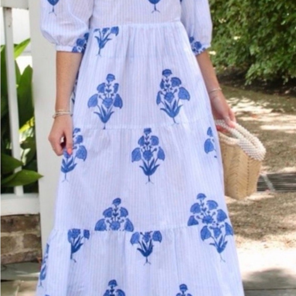 Light Blue Floral Tiered Maxi Dress
